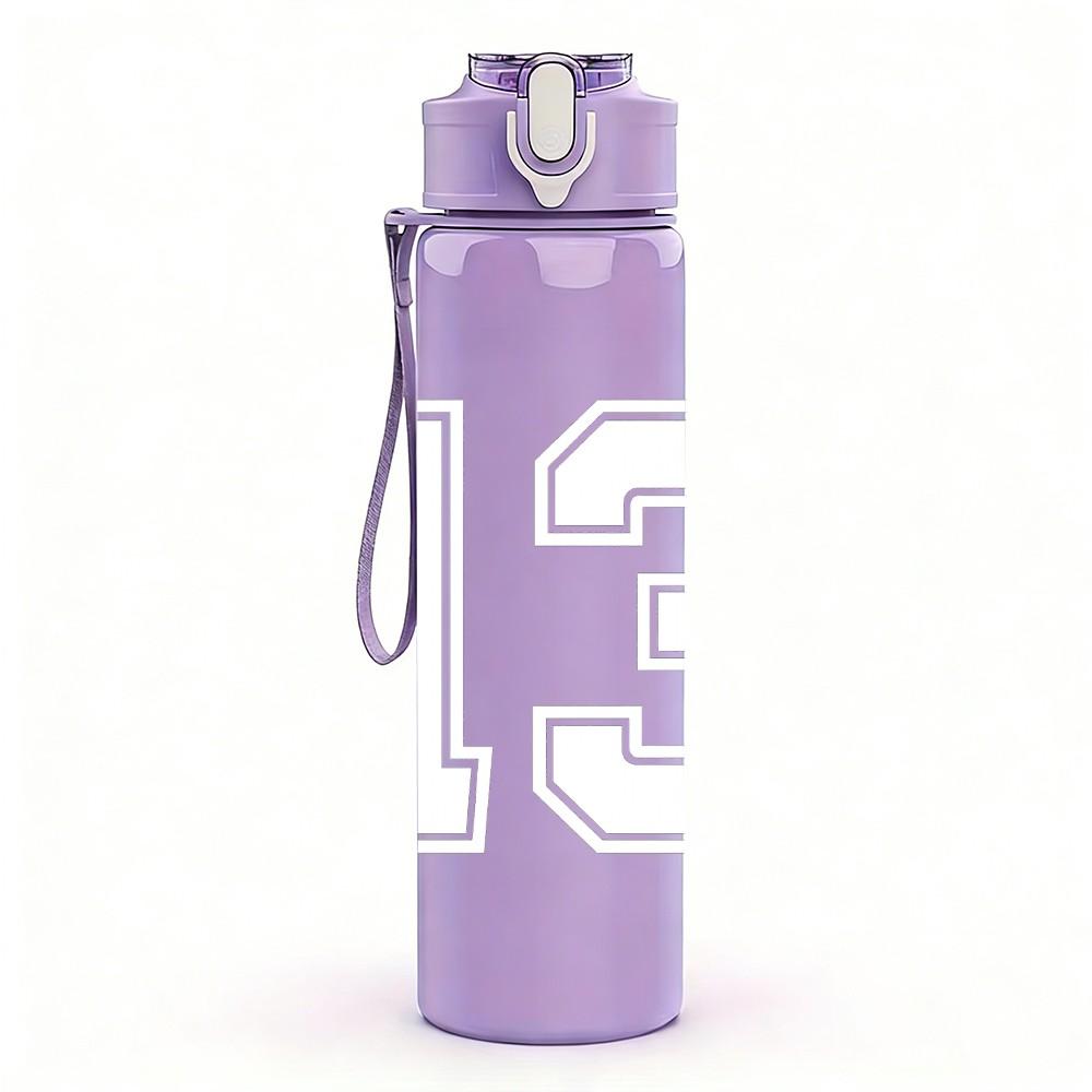 1PC Number Thirteen White Pattern 750ml Color Plastic Sports Water Bottle Leakproof Flip Straw Lid Suitable for Sports Office Home Use