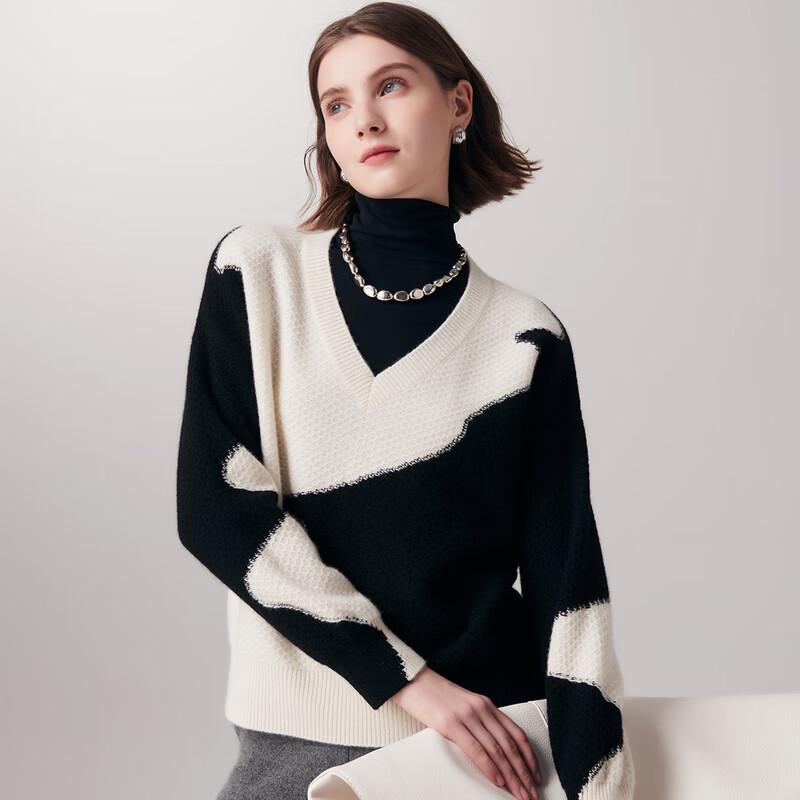 Paro Women s 100% Cashmere V-Neck Color-Block Jacquard Knit Sweater XL