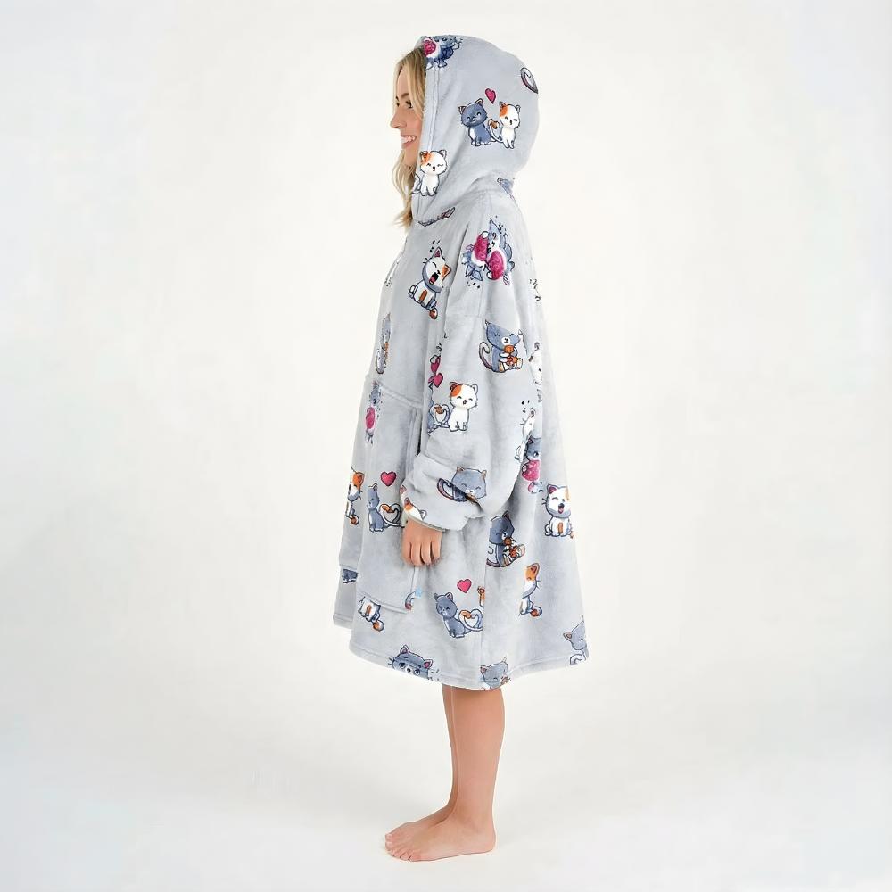 Very Soft Dressing Gown Blanket Robe Lazy Robe Grey Cats 100 Cm