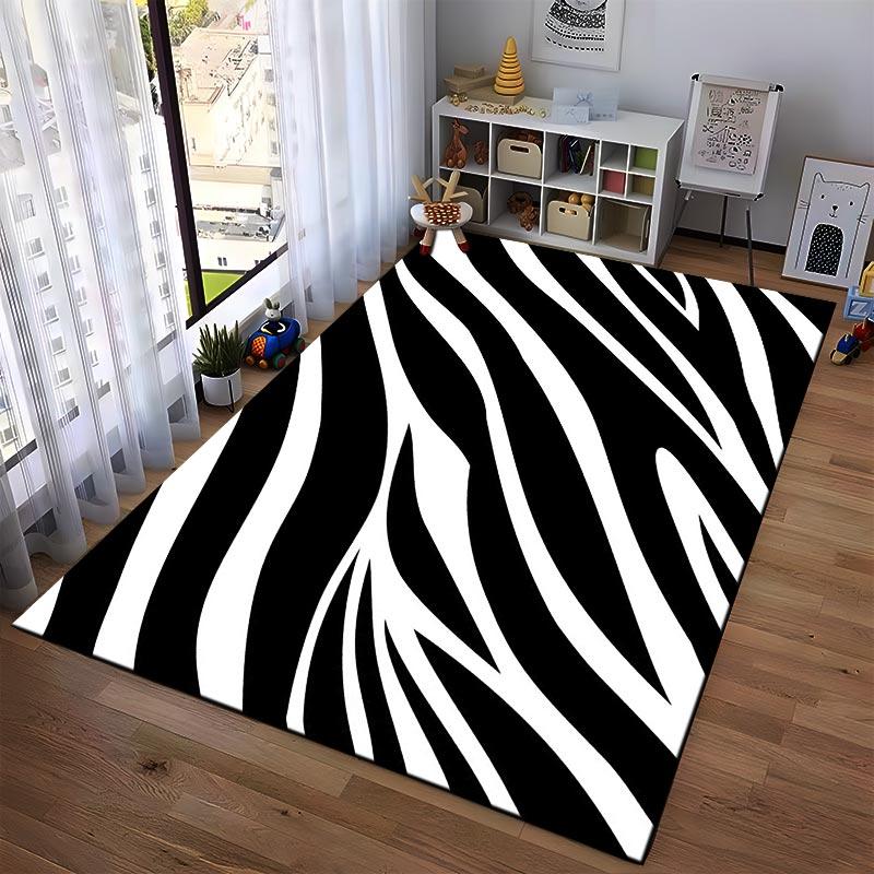 Black and White Zebra Striped Carpet for Living Room, Modern Design Rug Suitable for Use As an Anti-slip for Living Room Bedroom Sofas