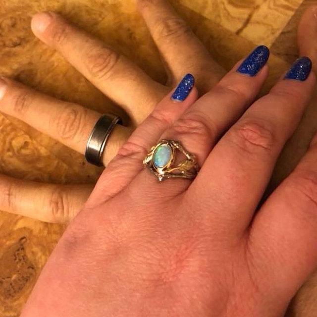 

Summer Single Product Aobo Ring, Simple Leaf Inlaid Opal Hand Jewelry no. 6
