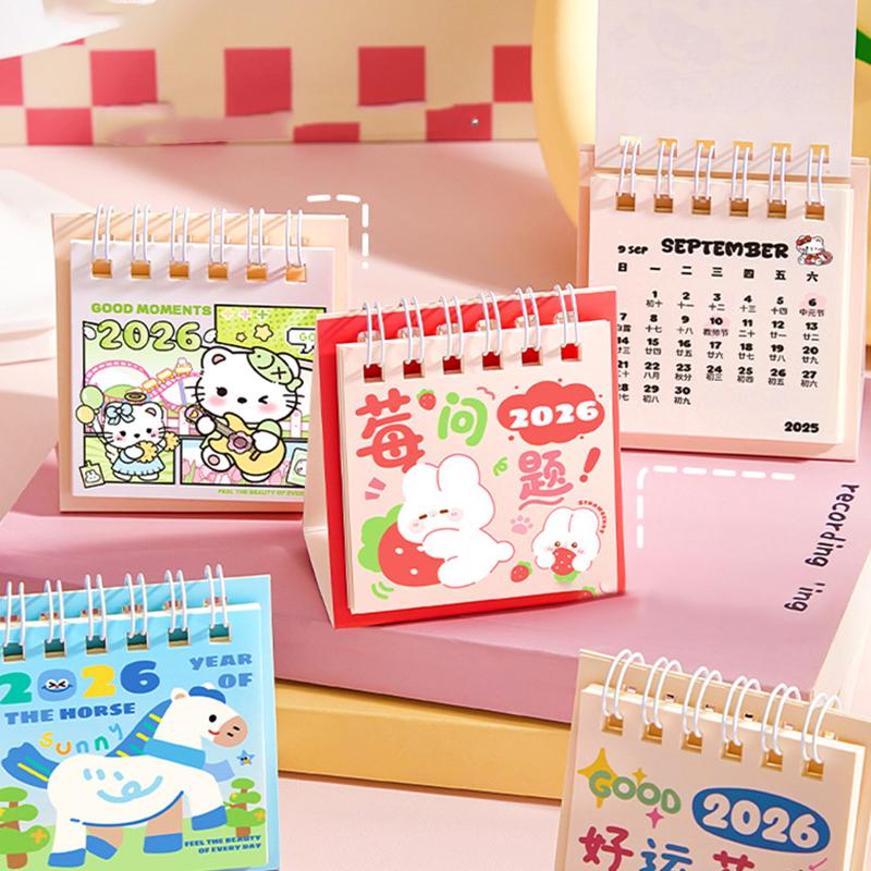 4 Stück Niedliches Pferd 2026 Kalender Tischkalender Ornament Cartoon Kawaii Planer Agenda Täglich Monatlich Schreibwaren Bürobedarf
