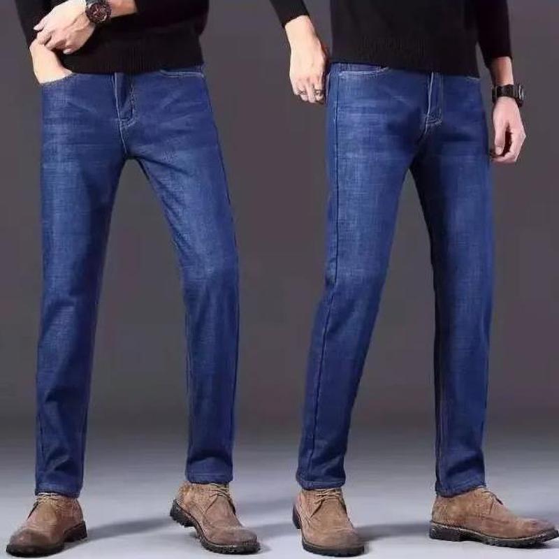 Herr Höst Vinter Jeans Fleecefodrade Förtjockade Raka Ben Lös Passform Kalla Utomhuskläder