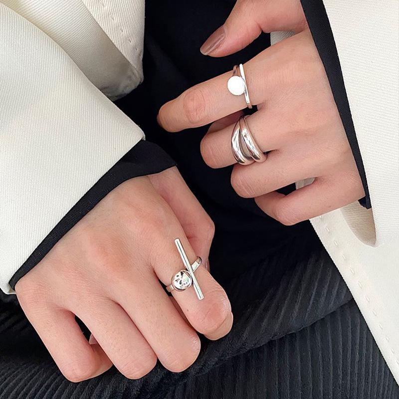 Korean 925 Silver Personalized Geometric Open Ring for Women - Trendy European & American Retro Index Finger Band