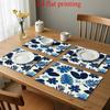 Jit4pcs 2D FLAT Digital Print Placemats, Blue Floral And Leaf Pattern Printed Table Mats, Making Your Dining Room More Beautiful, Perfect for Coffee