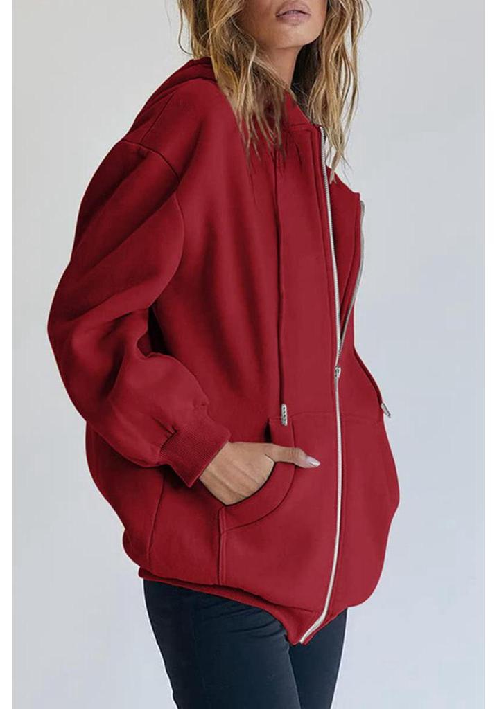 Women's Oversized Drawstring Zip Hoodie - Teen Girls' Autumn Casual Jacket Sweatshirt