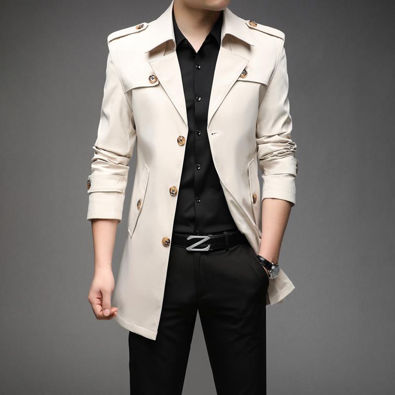 

New Spring Men Trench Fashion England Style Long Trench Coats Mens Casual Outerwear Jackets Windbreaker Brand Mens Clothing 2026 M бежевый