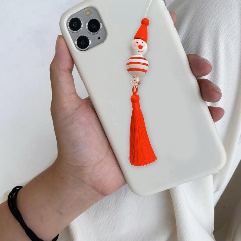 Christmas Theme Phone Lanyard Puppet Pendant Strap Detachable Beaded Phone Chain Keyring Portable Accessory for Women