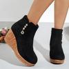 Naked Boots Fall Winter New Fashion Wedge Round Toe Zip Rhinestone Platform Non-Slip Cotton Boots