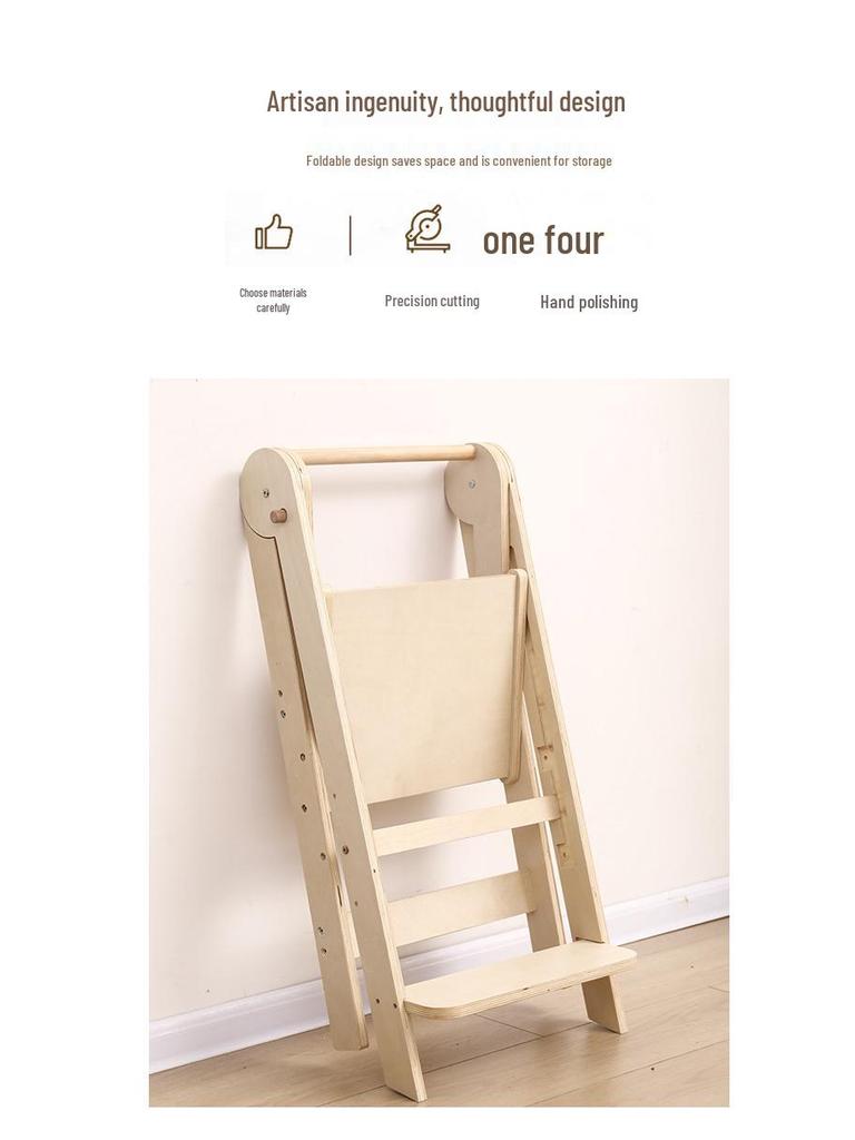 Kids' Montessori Learning Tower: Foldable Anti-Fall Step Stool for Hand Washing & Dining