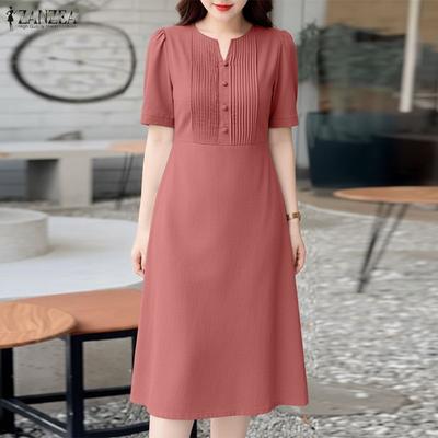 Women Summer V-Neck Casual Short Sleeve Dress