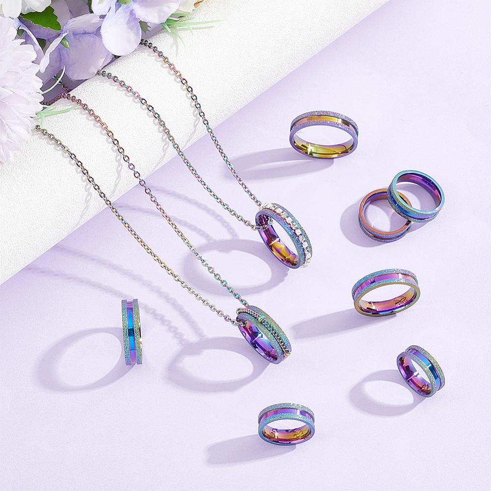 18Pcs 9 Size 201 Stainless Steel Grooved Finger Rings Set for Men Women, Rainbow Color, Inner Diameter: 16~22.2mm, Wide: 8mm, 2Pcs/size