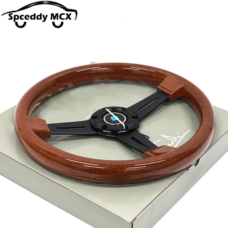 Classic Wood 14inch 350mm Flat Car Steering Wheel Sport ABS Retro Modified Steering Wheel Wood Grain Look Black Silver