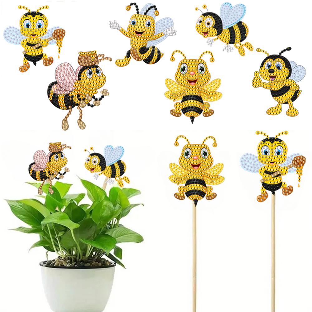 6Pcs Bee Stakes Diamond Painting Kits Animal Diamond Art Garden Decor Kits DIY Crafts Diamond Art Craft Kits for Adults