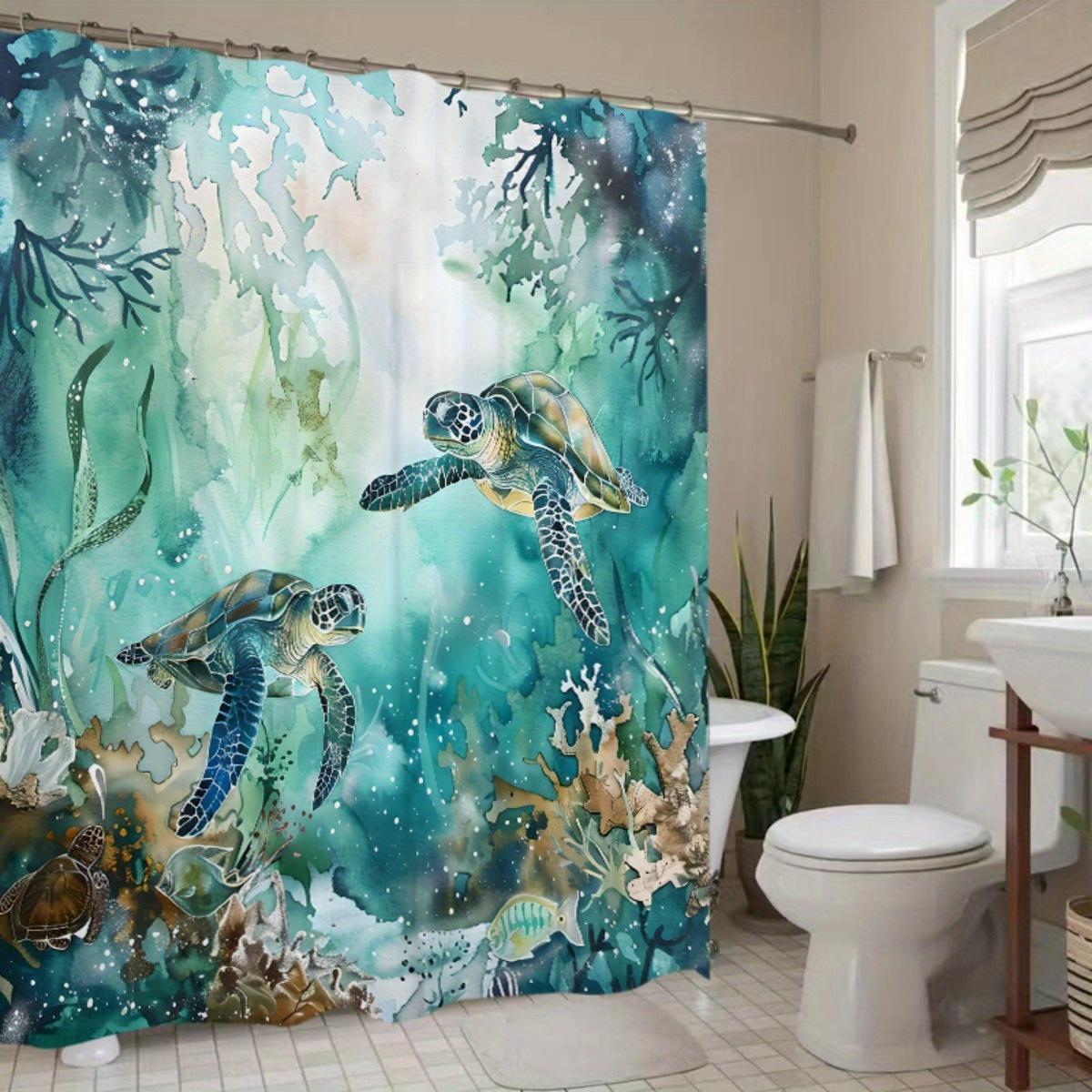 

Sea Turtles Swimming In Water Artistic Bathroom Shower Curtain - Premium Polyester, No-Drill Hooks, Ultra-Wide Circular Design, W60H190(CM)-1 Pcs