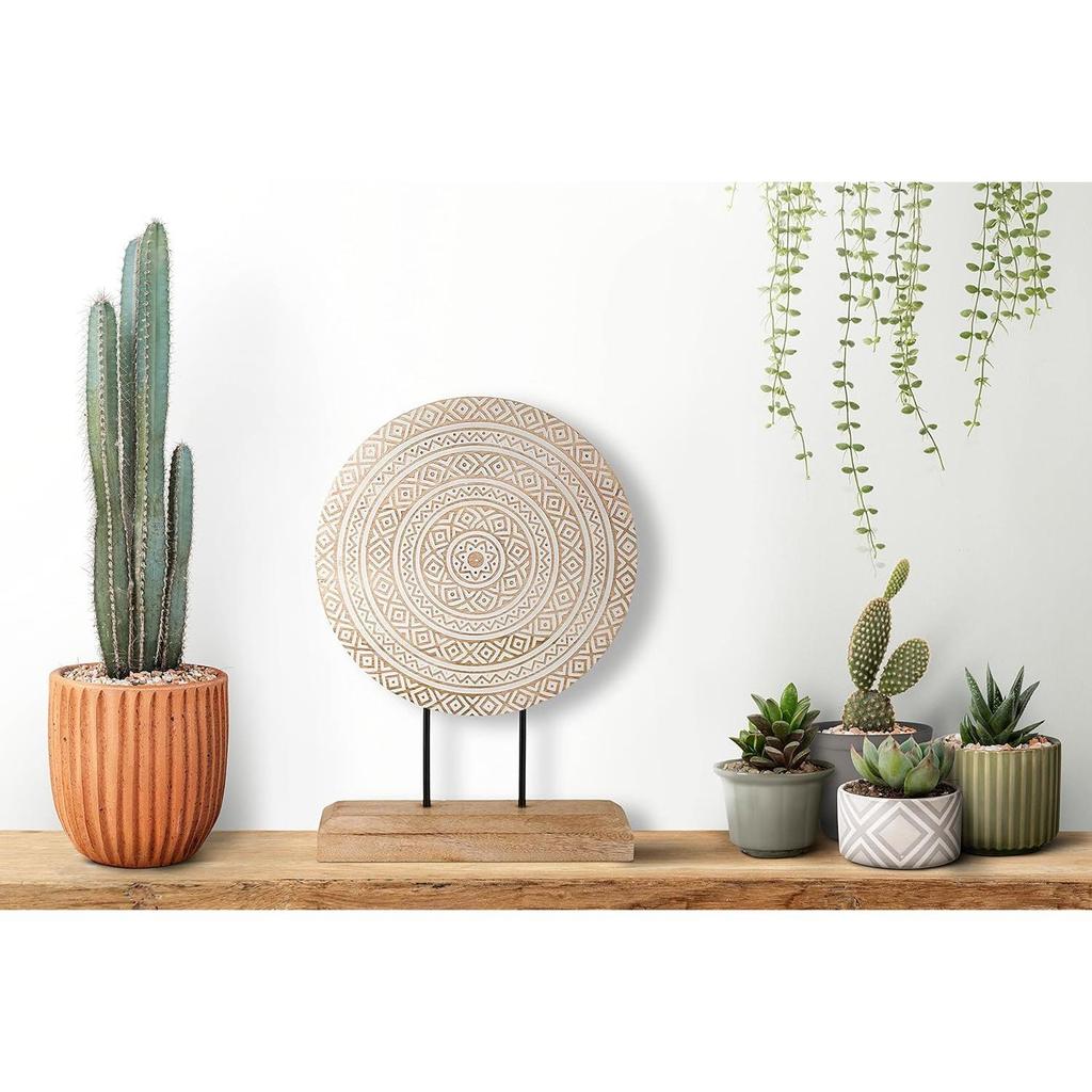 Eximious India Housewarming Gifts Farmhouse Table Sculpture Home Decor Statue Mandala Carved for Modern Home 10" x 14", Living Room, Fireplace...