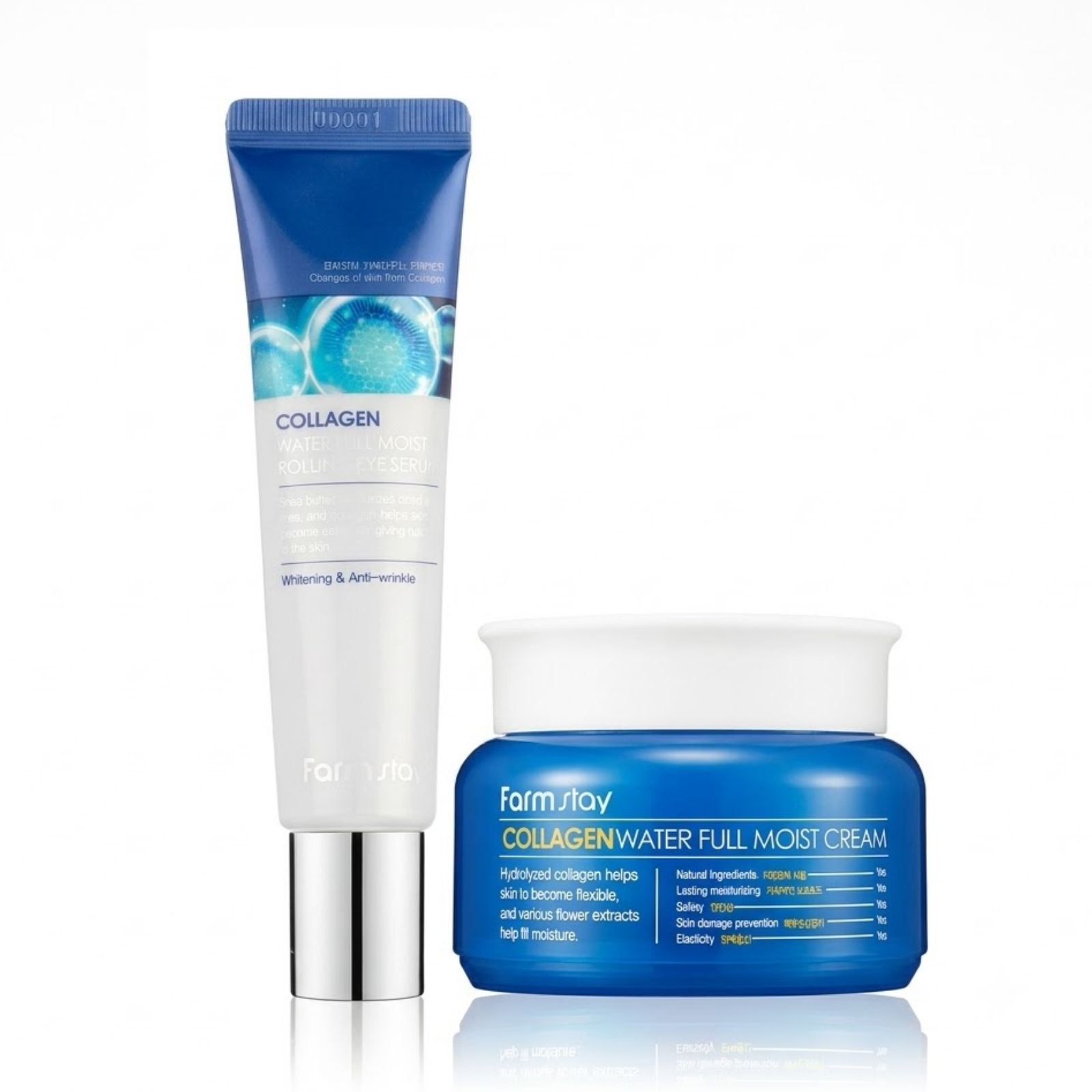 FARM STAY Kollagen Wasser Volle Feuchtigkeit Augencreme 50ml + Creme 100g Set - Feuchtigkeitsspendendes & Straffendes Pflege-Duo Eye Cream 50ml + Cream 100g Set