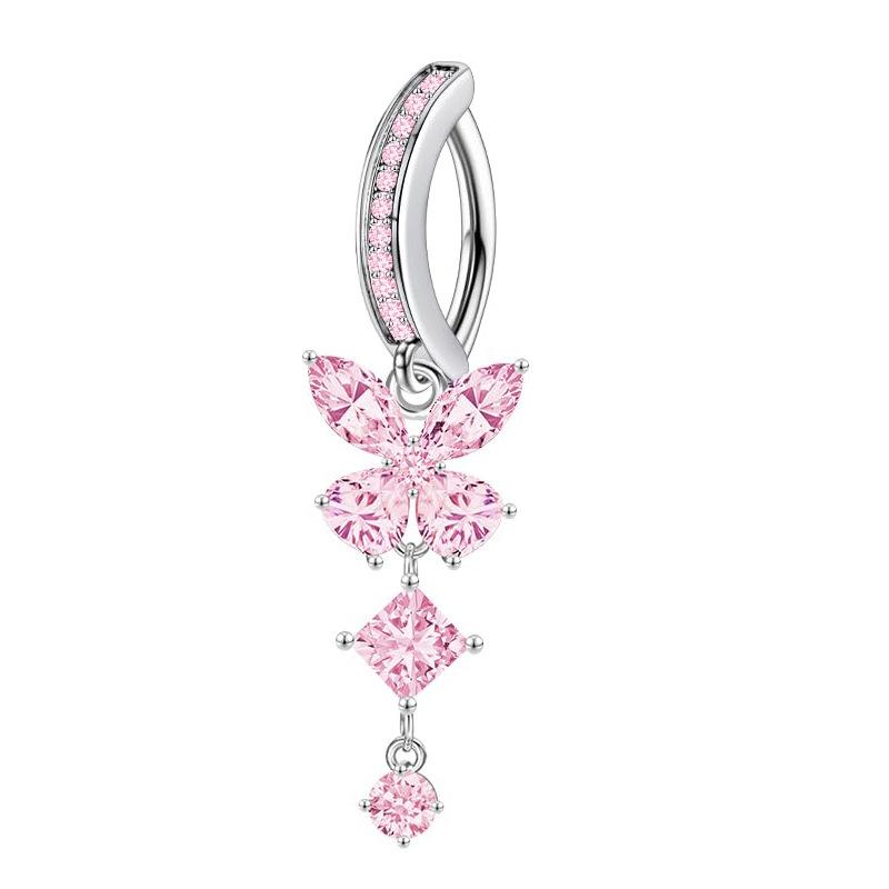 Pink Butterfly Belly Button Piercing Jewelry Women Cz Navel Barbell Fashion Crystal Reverse Curved Belly Rings Piercing Ombligo