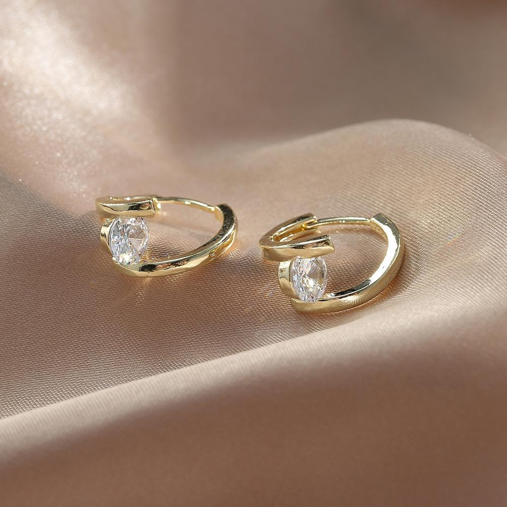 Simple Metal Earrings For Women, French Personalized Accessories, Versatile Earrings, Zircon Earrings, Ear Buckles.