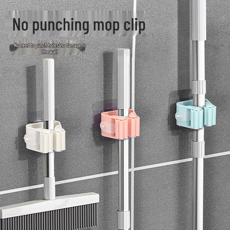 Toilet & Bathroom No-Drill Mop and Broom Wall Mount Storage Hook