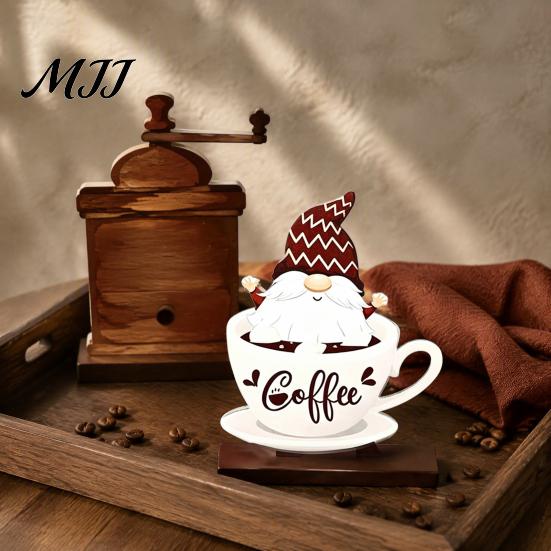 Farmhouse Coffee Station Decorations Bar Table Ornament, Wooden Theme Stand with Stable Corner Decorative Base, Retro Tray for Kitchen Countertop