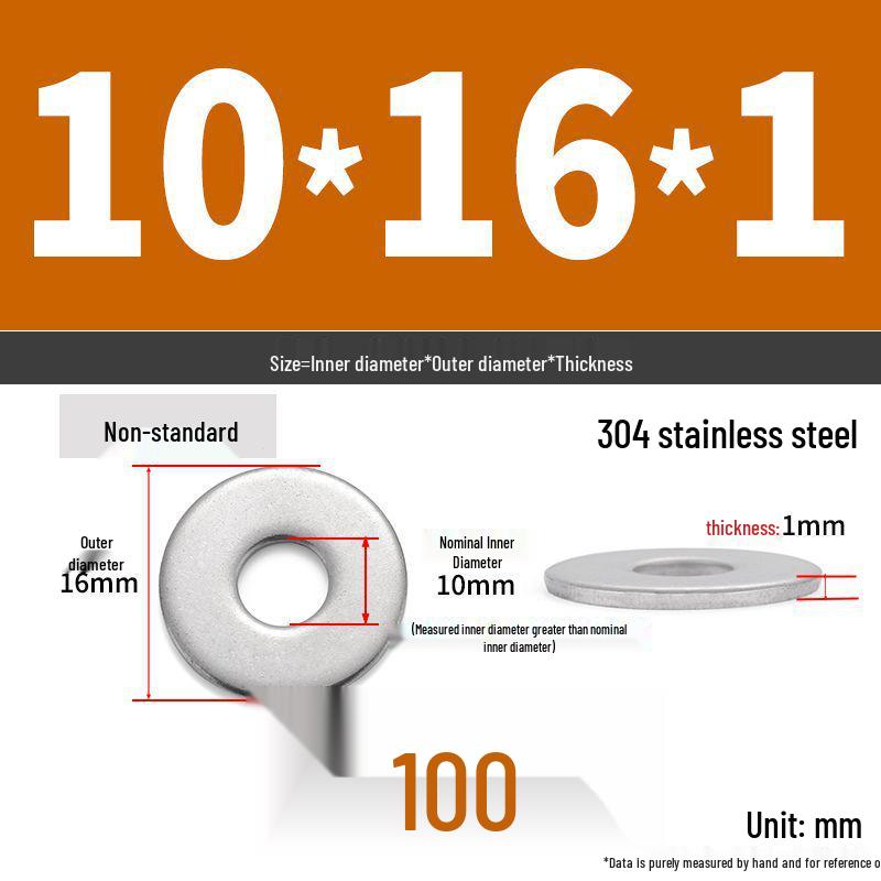 304 Stainless Steel Enlarged Flat Washer Ring (Sizes: M1.6-M22)