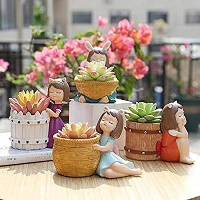 Cute Beautiful Combo Pack Of 4 Resin Girls Succulent Planter Pots Decorative Showpiece - 12 Cm  (Polyresin, Multicolor)