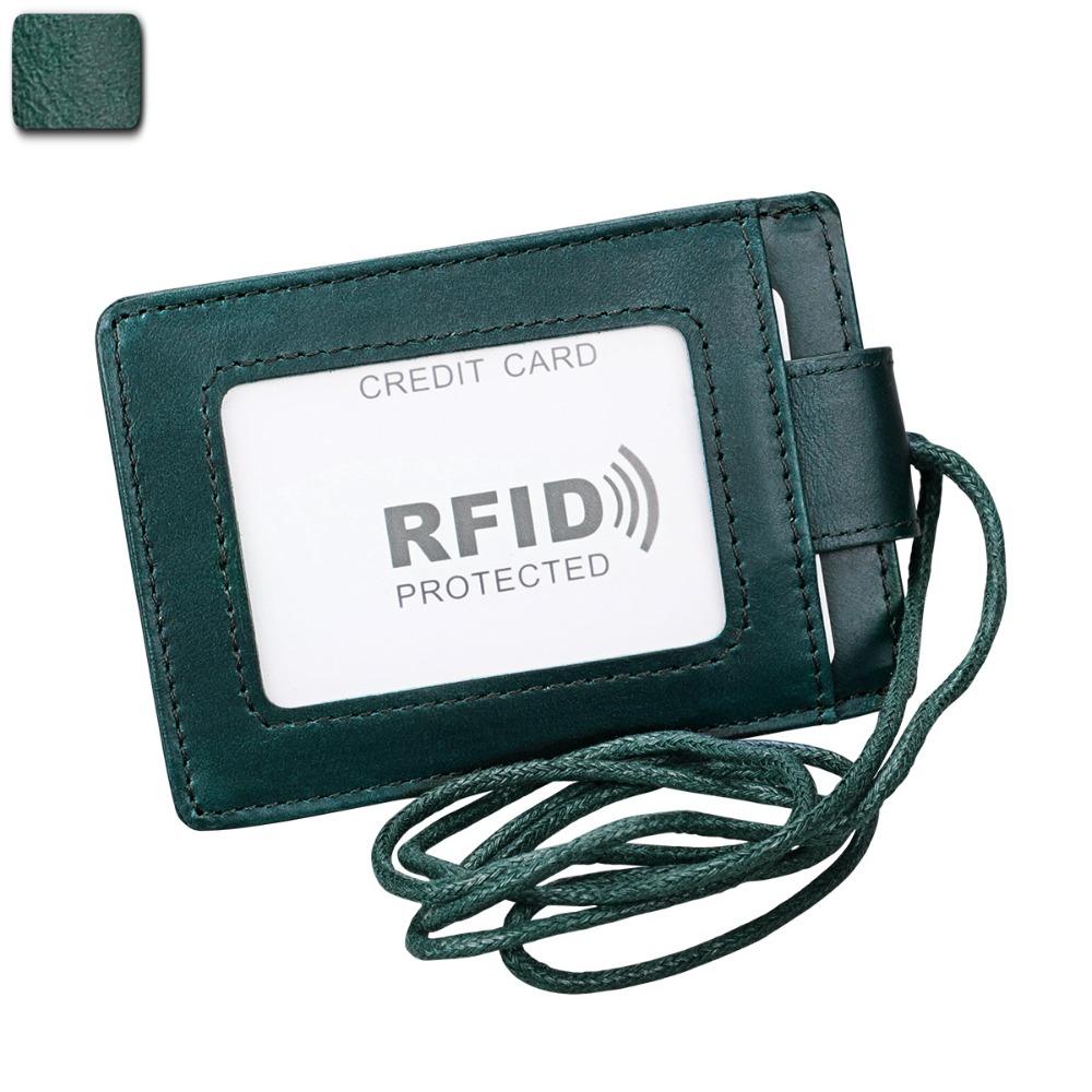 

Identity Badge ID Card Holder Genuine Leather Work Card Holders Daily Life зелений