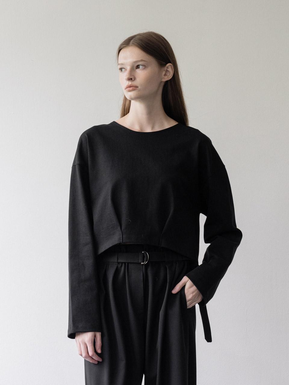 Cluny Crop Cotton Pintuck T-Shirt - Black Black/Free