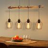Retro Chandelier - Made of Wood, 4 E27 Sockets, Adjustable Height, Black Metal Base, Ideal for a Dining Table or a Bar Counter
