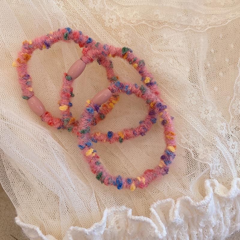 Trend Solid Candy Color Fluffy Elastic Seamless Ponytail Cotton Headband Rubber Band Hair Accessories for Girls and Women