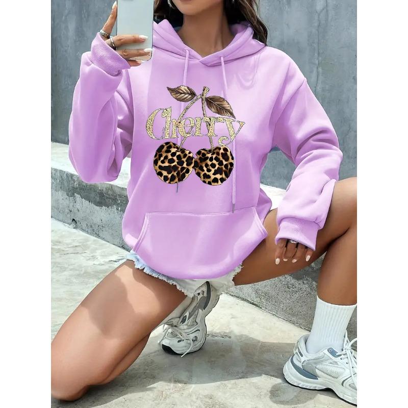 Kapsa s kapucí Mikina Streetwear Leopard Třešňový potisk Dlouhý rukáv Mikina Oblečení Hoody Podzim Zima Mikiny