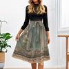 Women's Fashion Casual Belt Seven Sleeve Round Neck Floral Temperament Dresses