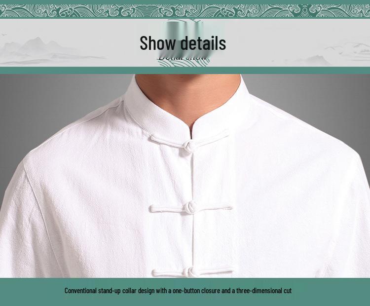 Ethnic Style Men's Retro Tang Suit Shirt - Pure Cotton, Frog Button, Stand Collar