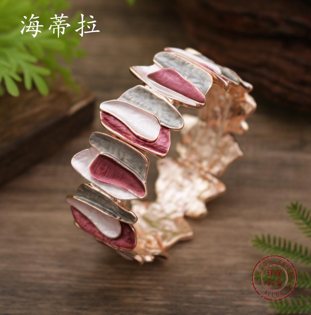 Neues Emaille geometrisches unregelmäßiges elastisches Armband, Damen übertriebenes geometrisches umweltfreundliches Legierungsarmband