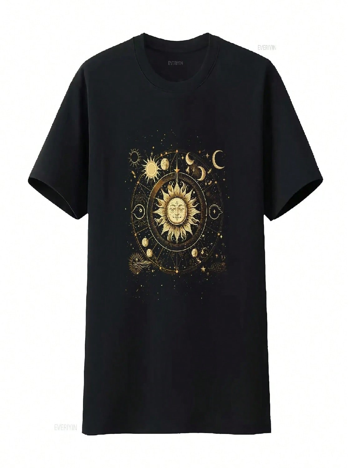 Boho Moon Phases Celestial Sun Stars T Shirt Bohemian Phase Mystical Vintage Washed Breathable Graphic Stylish Unisex S разноцветный