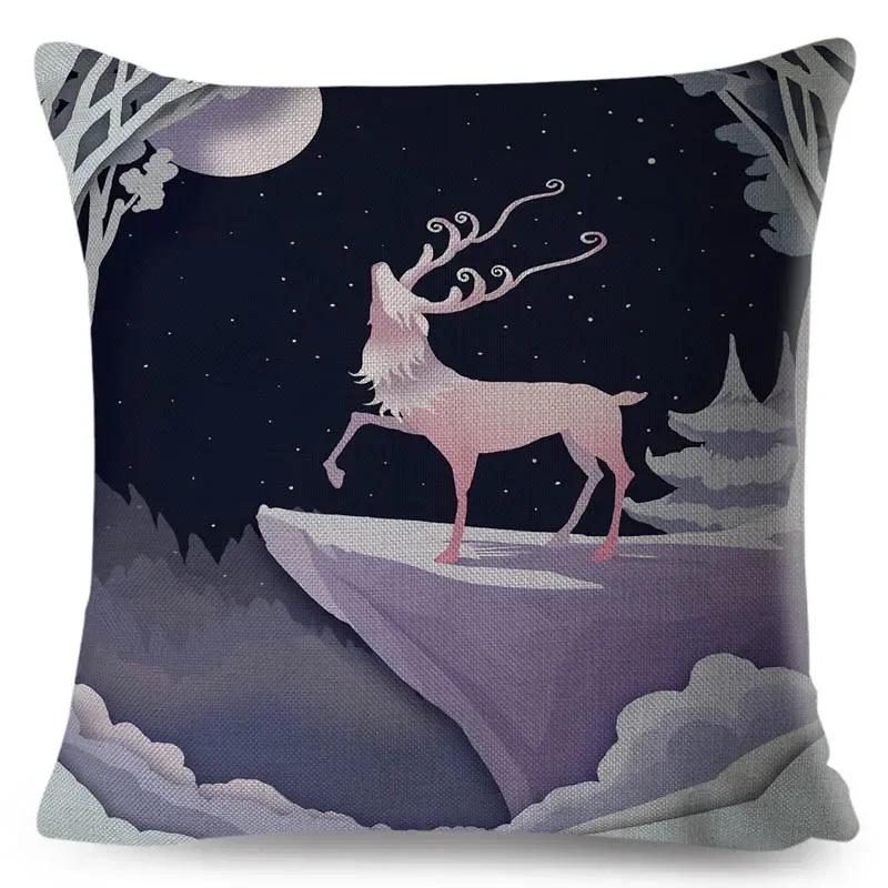 Beautiful Cartoon Deer Pillowcase Square Animal Linen Cushion Car Bedroom Sofa Seat Decorative Pillowcase 45*45Cm