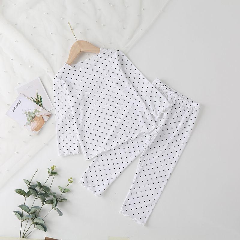 Girls' Polka Dot Summer Pajama Set - Light, Stylish Two-Piece for Home or Air-Conditioned Wear