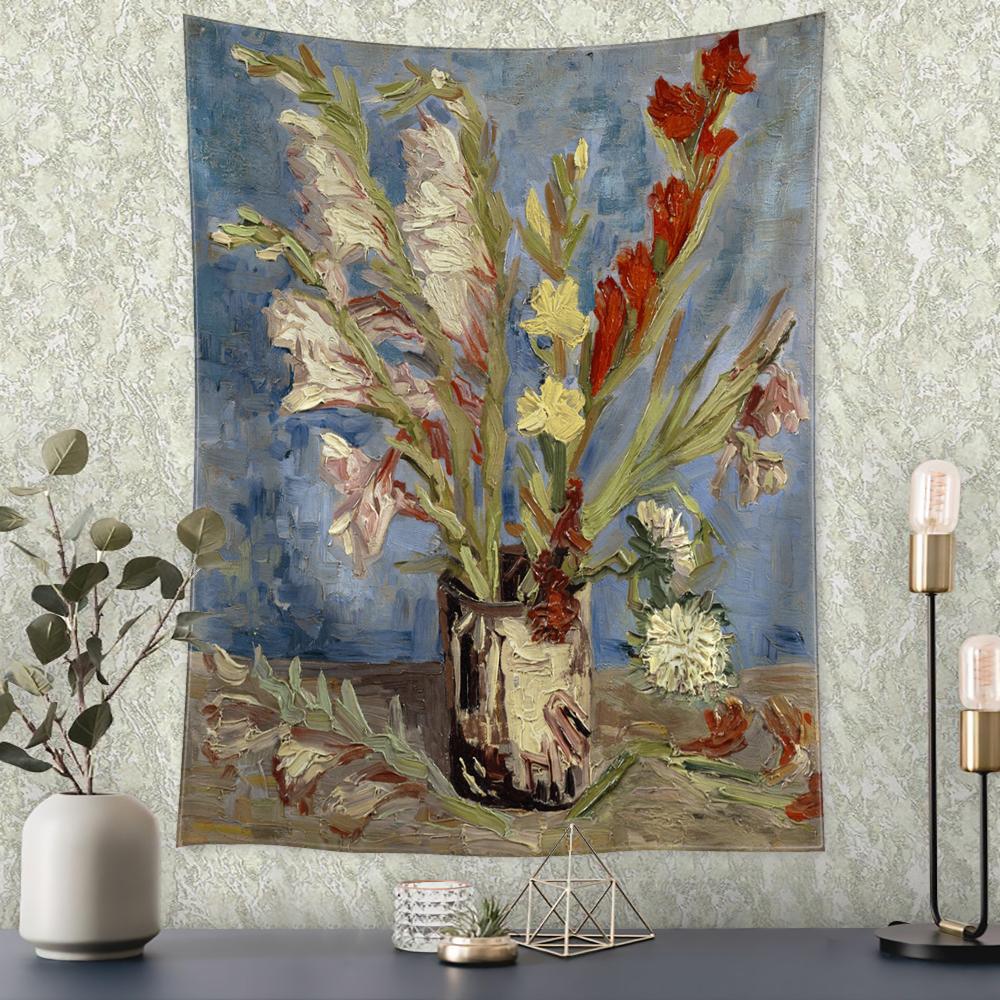 Van Gogh's Helianthus Tapestry Wall Hanging Oil Painting Mysterious Psychedelic Bohemian Plants Living Room Home Decor