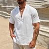 Ľanová pánska ležérna košeľa Henley Trendová a všestranná košeľa na plážovú dovolenku