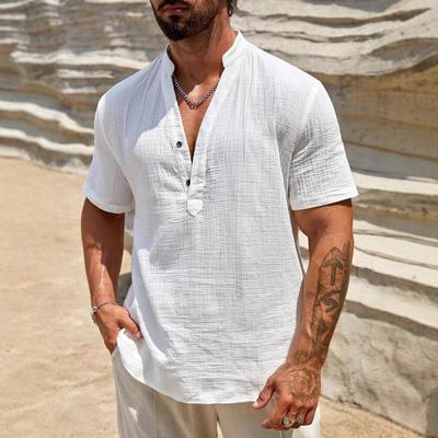 Linen Men's Casual Henley Shirt Trendy and Versatile Beach Vacation Shirt