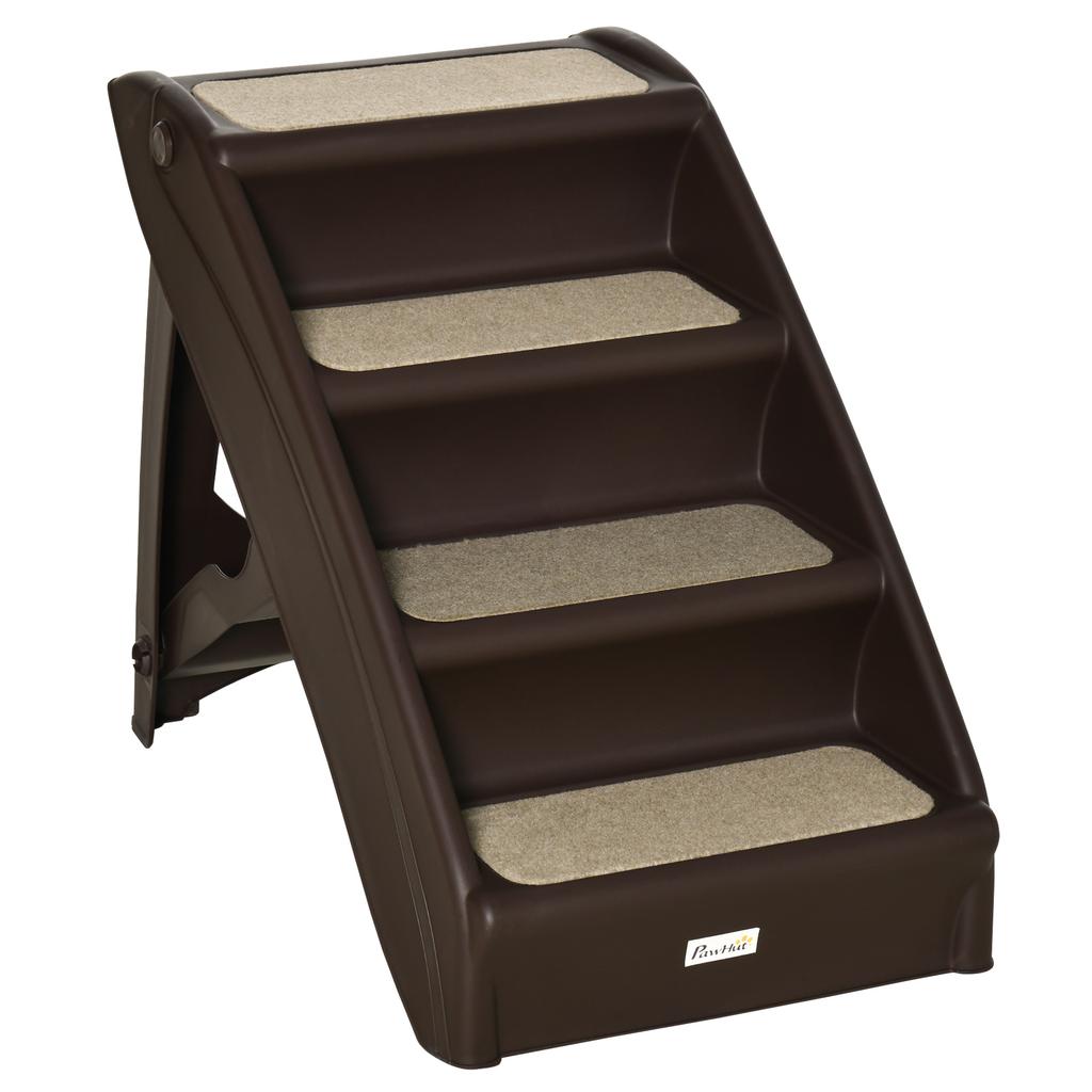 Folding Dog Ladder with 4 Non-Slip Steps In Brown PP
