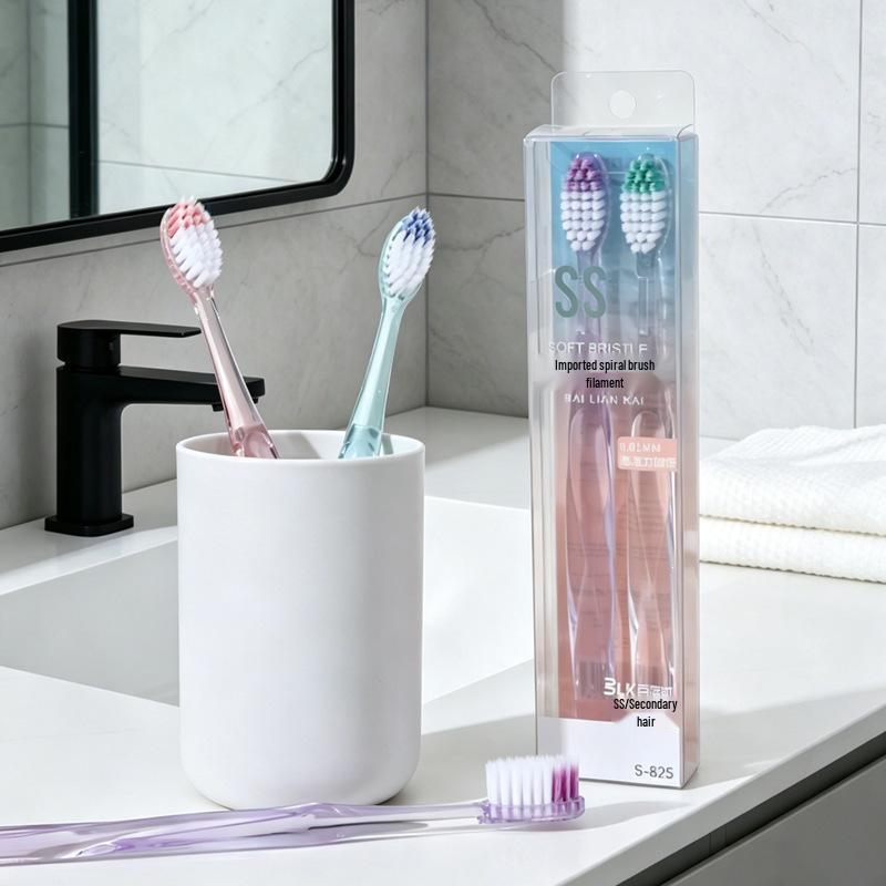 Crystal Pattern Gentle Care Toothbrush Family Pack - Spiral Bristles for Men & Women, 2-Pack