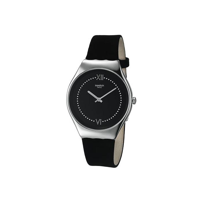 Swatch Skin Series Quartz Movement Black Spirit Watch 38Mm Black Dial Stainless Steel Case Leather Strap Unisex watches SYXS109 SYXS109