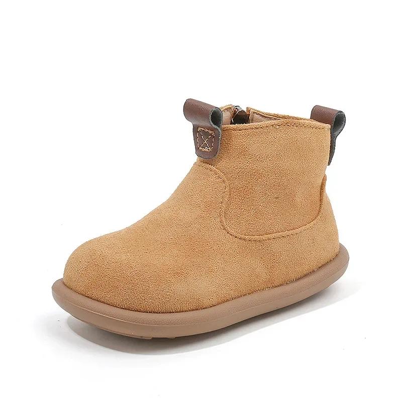 Retro Nubuck Vamp Boots for Kids Girls England Style Winter Shoe for Boys Size Trendy Zipper Suede Children Boots Comfort I08041