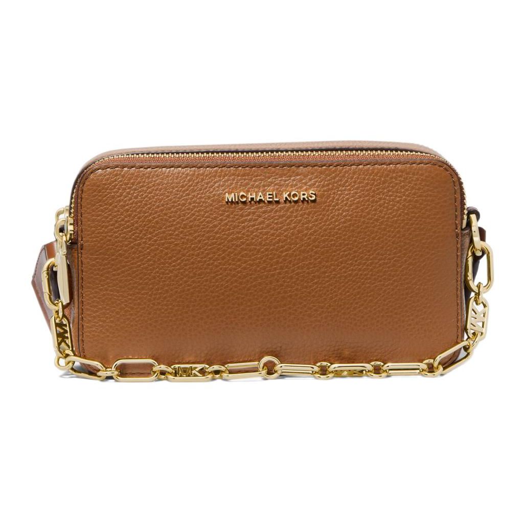 Michael Kors MK Jet Set Gold Logo Double Zipper Pebbled Leather Camera Bag Women shoulder bag Light-Brown 32S3GJ6C1L-230 Basic Set (Bag+Dust Bag)