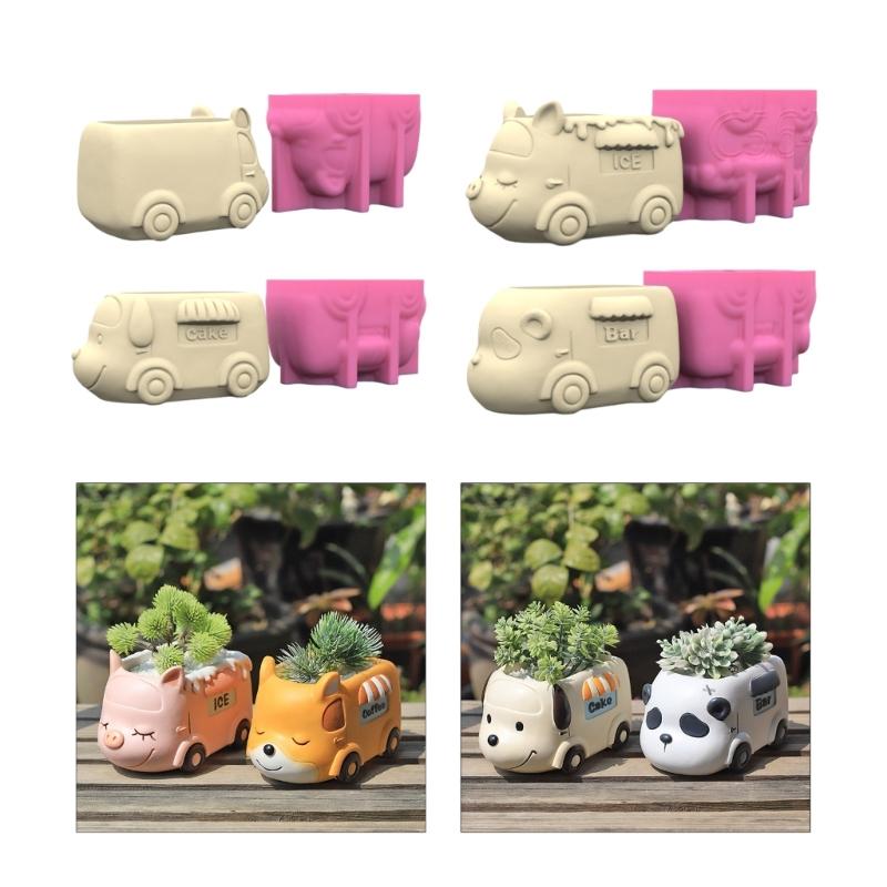 3D DIY Flower Pots Mold Silicone Concrete Mold Animal Car Shape Silicone Vase Molds for Crafting Concrete Candle Holders