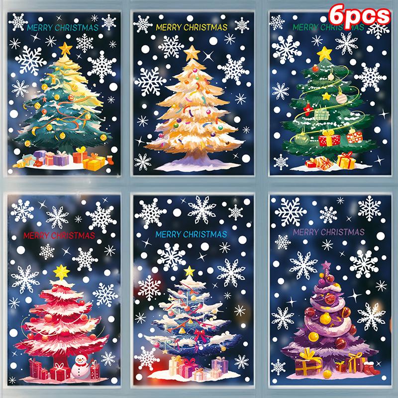 Kreativa juldekaler, Färgglada julgranar, Fönsterdekaler, Snögubbar, Snöflingor, Statisk elektricitetsdekaler