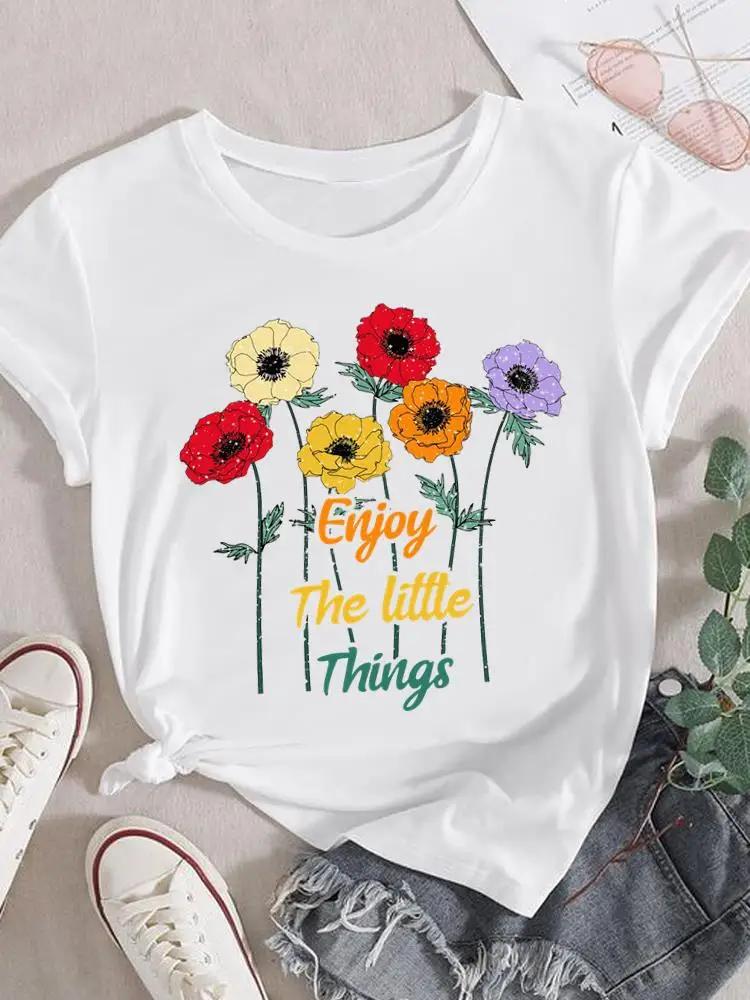 Mode T-Shirt Damen Weiblich Damen Kurzarm Kleidung 90er Trend Blume Süß Grafik T-Shirt Druck Oberteil Kleidung Tee