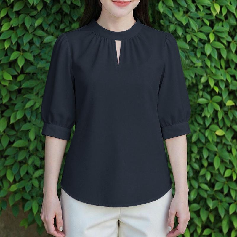 ZANZEA Damen Freizeit Rundhals Halbarm Lockere Bluse